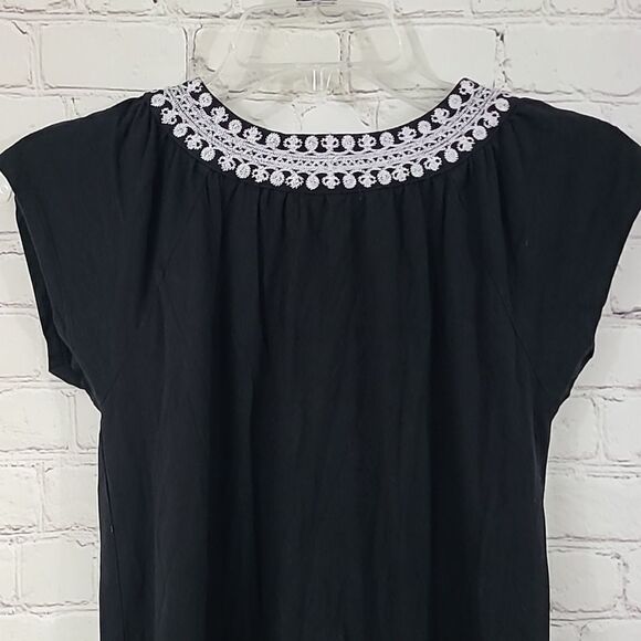Ann Taylor LOFT Petites XSP Black Embroidered Jersey Knit Casual Dress Shift - Picture 7 of 8